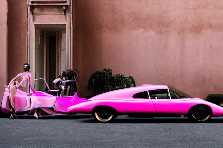 Image similar to Elegant photography of the pink panther car designed by Kanye West