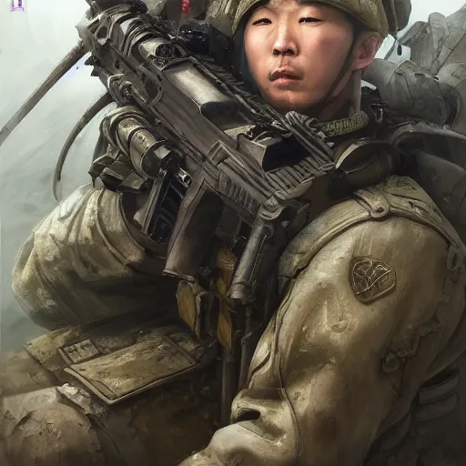 Image similar to dynamic composition, motion, ultra-detailed, incredibly detailed, a lot of details, amazing fine details and brush strokes, colorful and grayish palette, smooth, HD semirealistic anime CG concept art digital painting, watercolor oil painting of a Chinese SWAT soldier, by a Chinese artist at ArtStation, by Huang Guangjian, Fenghua Zhong, Ruan Jia, Xin Jin and Wei Chang. Realistic artwork of a Chinese videogame, gradients, gentle an harmonic grayish colors.