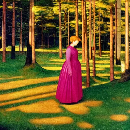 Image similar to a young girl lost in a blue golden forest, film still by edward hopper, by Pontormo, by klimt, art noveau, highly detailed, strong lights, liminal, eerie, Bright pastel colors