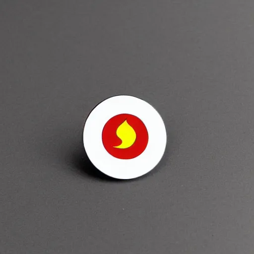 Image similar to a retro minimalistic circle enamel pin of a retro 1 9 7 0 s minimalistic clean fire warning label, use of negative space allowed, smooth curves