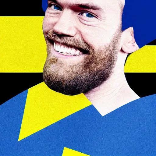 Image similar to Swedish propaganda poster of PewDiePie with the flag of Sweden in the background