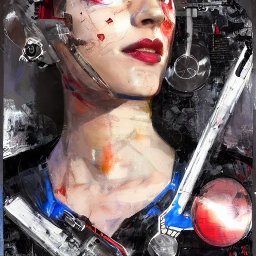 Image similar to portrait of female android by Tetsuya Nomura and Sandra Chevrier