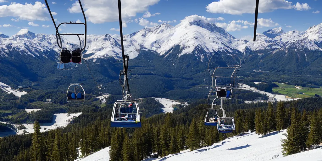 Prompt: chairlift, ski resort, mountainsat background, 4 k,