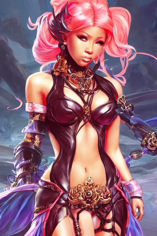 Image similar to nicki minaj in a blade and soul spinoff artbook rendered by the artist Taran Fiddler, Joe Madureira,Nadezhda Tikhomirova, Jiyun Chae, Lê Long, trending on Artstation by Hyung tae Kim, artbook, Stanley Artgerm Lau, WLOP, Rossdraws , James Gurney