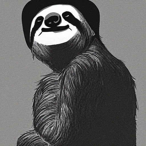 Image similar to sloth stoned af, noir animation, drawing, contrast shadows