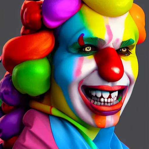 Image similar to Portrait of a colorful happy joyful funny clown, artstation, cgsociety, masterpiece