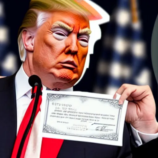 Image similar to full body photo of a donald trump receiving brown corruption envelope in a realistic photo style