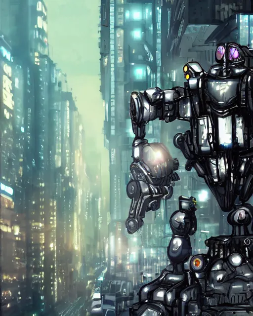 Image similar to mecha version of the tinman from the wizard of oz, danguiz, cyberpunk city street background