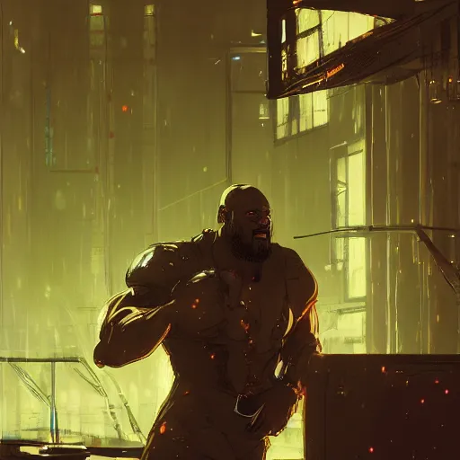 Image similar to Shaq stuck at work on Christmas, dramatic lighting, illustration by Greg rutkowski, yoji shinkawa, 4k, digital art, concept art, trending on artstation