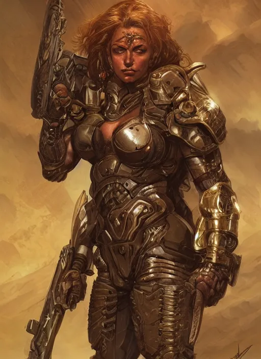 Prompt: very muscled Amazon doomslayer as a ruggedly mean looking heroine, intricate, elegant, highly detailed, centered, digital painting, artstation, concept art, smooth, sharp focus, illustration, art by artgerm and donato giancola and Joseph Christian Leyendecker, WLOP