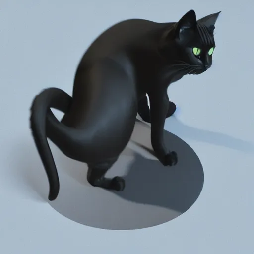 Image similar to Isometric black cat, octane render, realistic lighting