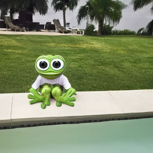 Image similar to pepe the frog is chilling in a pool