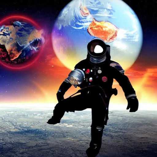 Prompt: space man discovering Apocalyptic earth