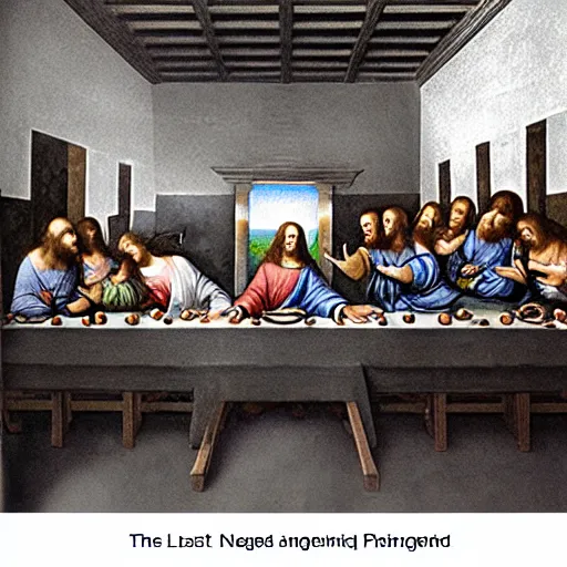 Image similar to the last supper mural painting by leonardo da vinci as an x - ray imaging photograph