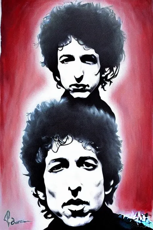 Prompt: Poster artwork, painting of Bob Dylan by Bob Dylan