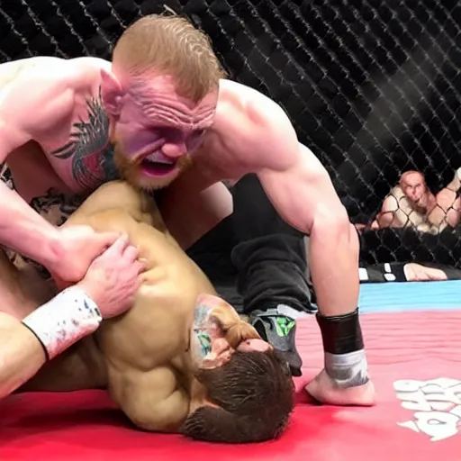 Image similar to gollum smeagol wrestling with conor mcgregor, ultra detailed, ultra realistic