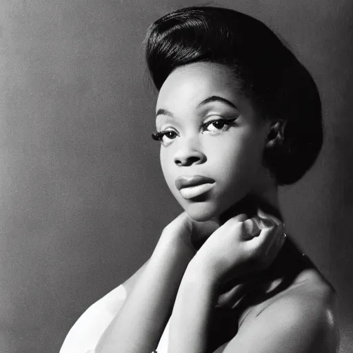 Image similar to black and white photo of a beautiful and elegant 1 9 6 5 young black actress