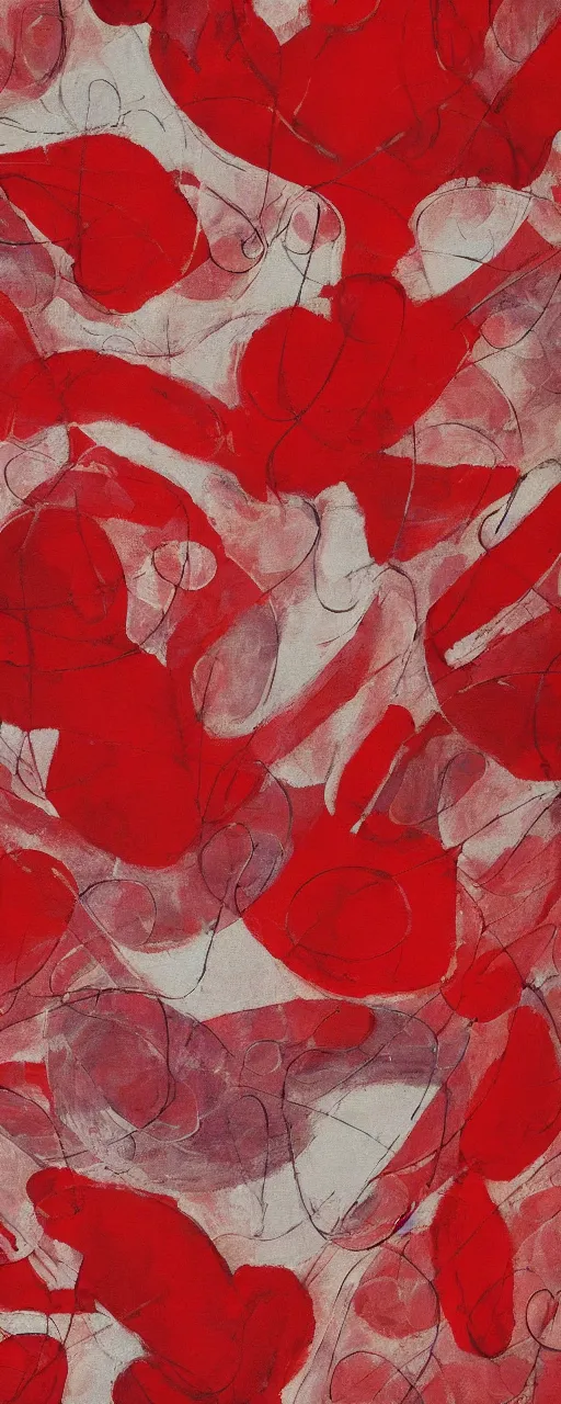 Image similar to fabric red pattern, abstract painting, pain, love, shapes and rounds