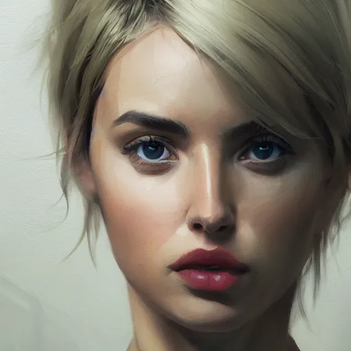 Prompt: Ana de Armas with a blond hair, profile picture by Greg Rutkowski, asymmetrical, Organic Painting , Matte Painting, geometric shapes, hard edges, street art, trending on the artstation:2 by Sachin Teng:4, blur: -4