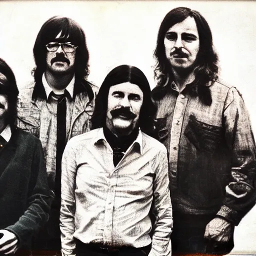 Prompt: 1 9 7 0 s folk band promo photo, fine detailed, photorealistic, portrait