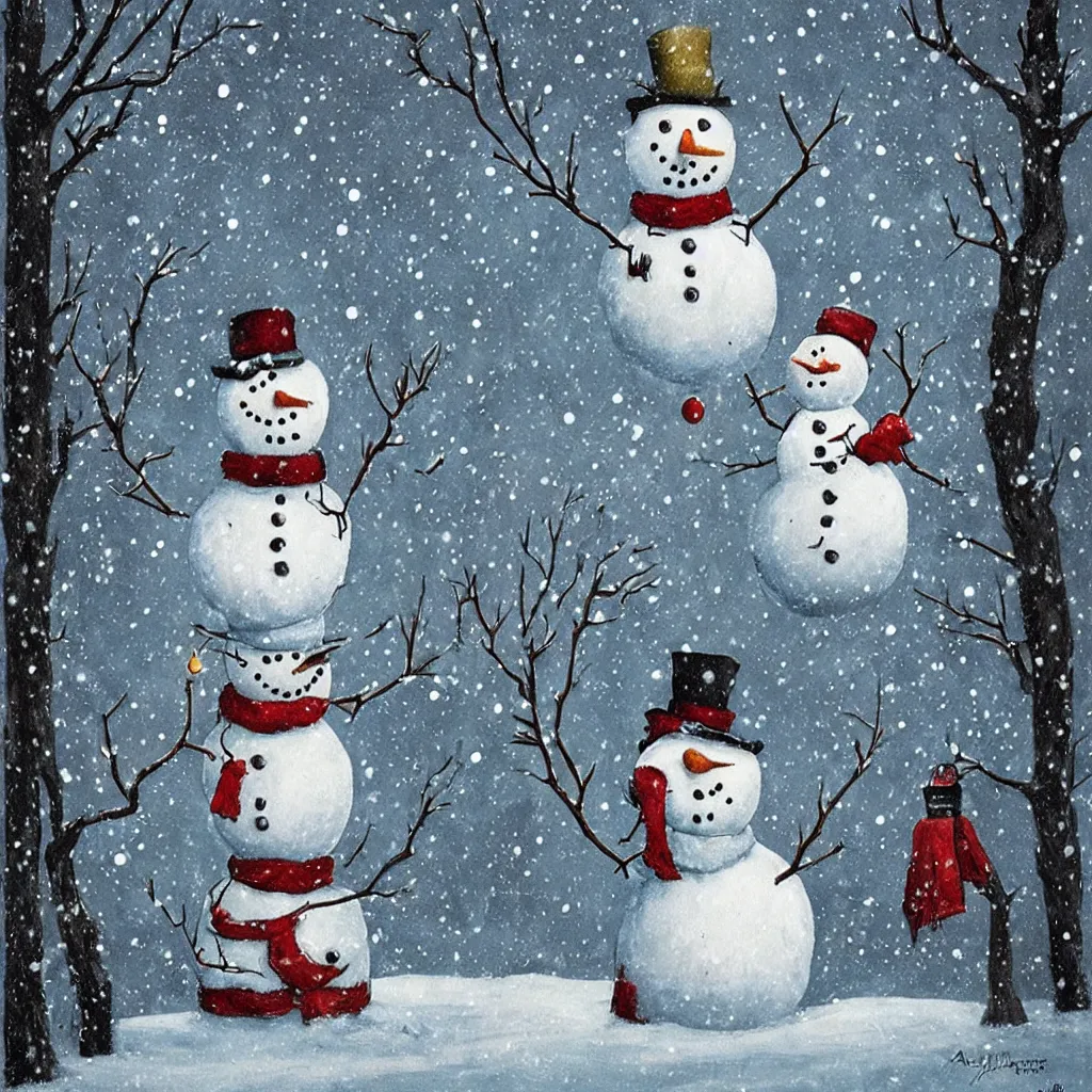 Image similar to a snowman winter scene by alexander jansson