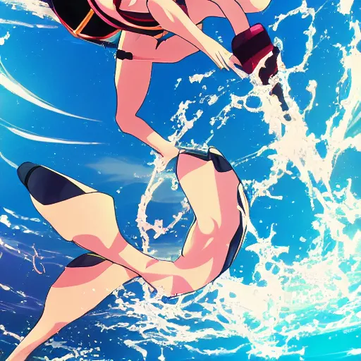 Image similar to anime visual of a perfect dive, swimming