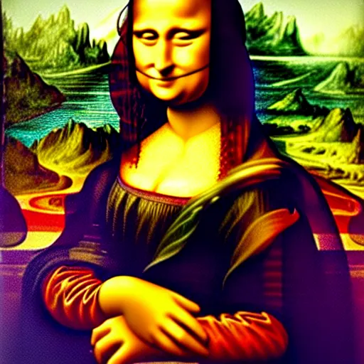 Image similar to a Mona Lisa painted by a 3 year old child with cryons,