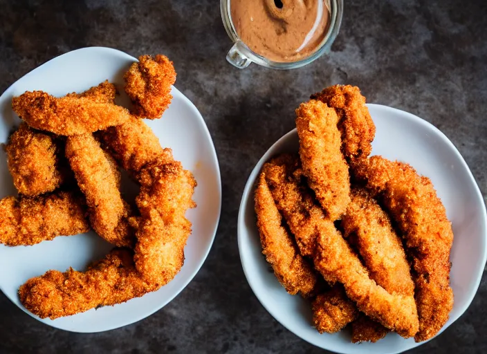 Image similar to dslr food photograph of churro chicken tenders sprinkled with cinnamon, 8 5 mm f 1. 8