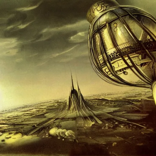 Image similar to enormous flying city in a faberge egg, sky, steampunk, fantasy art, masterpiece, hugh ferriss, digital, peder balke