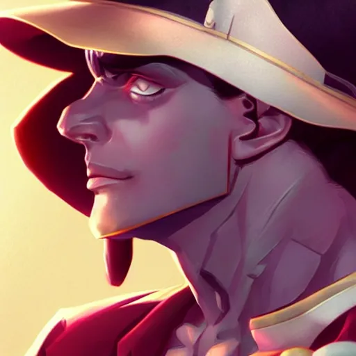 Prompt: portrait of jotaro kujo from stardust crusaders, matte painting by ross tran, artstation