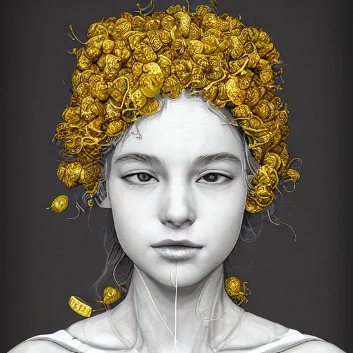 Image similar to the portrait of an absurdly beautiful, graceful, elegant, sophisticated, young teen girl made up of lemons looking up, an ultrafine hyperdetailed illustration by kim jung gi, irakli nadar, intricate linework, bright colors, octopath traveler, final fantasy, unreal engine 5 highly rendered, global illumination, radiant light, detailed and intricate environment