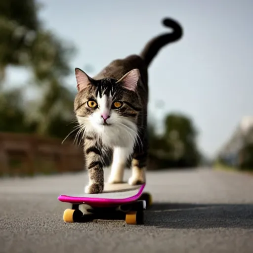 Prompt: a cat on a skateboard