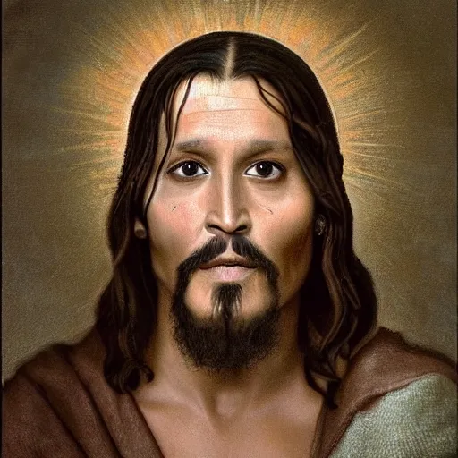 Prompt: johnny depp as jesus christ painted by michelangelo, sistine chapel