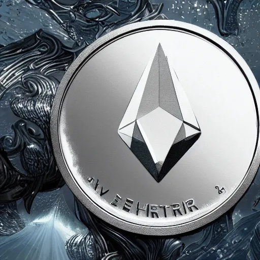 Prompt: silver ethereum cryptocurrency, epic fantasy digital art