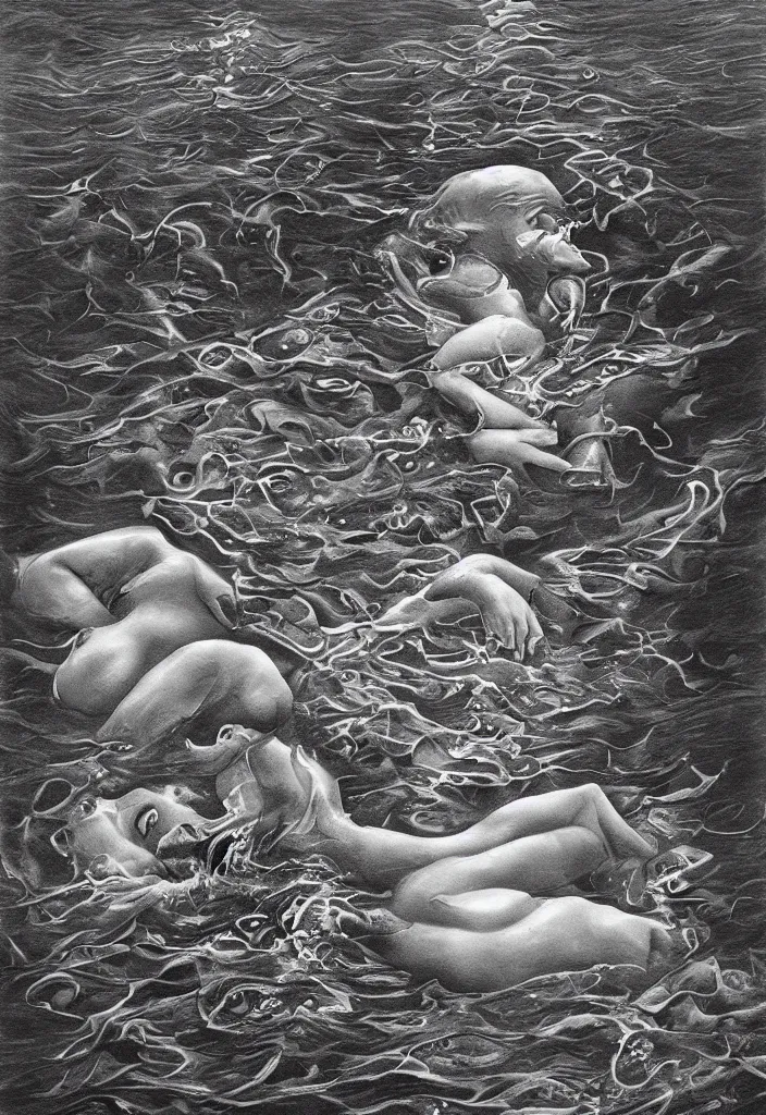 Image similar to highly detailed surrealist art about drowning slowly