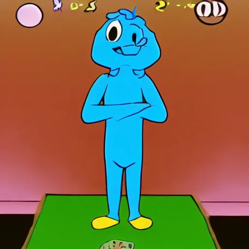 Image similar to screenshot of blue's clues with bloo from foster's home for imaginary friends