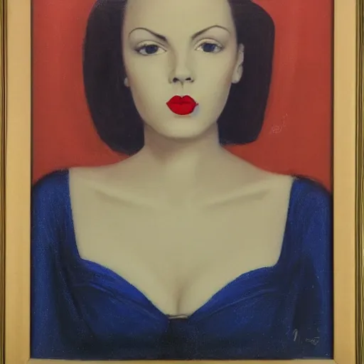 Image similar to A beautiful stunning portrait of a woman with thick red lips, she winks at the camera by Armstrong, Rolf Seed=1064516654