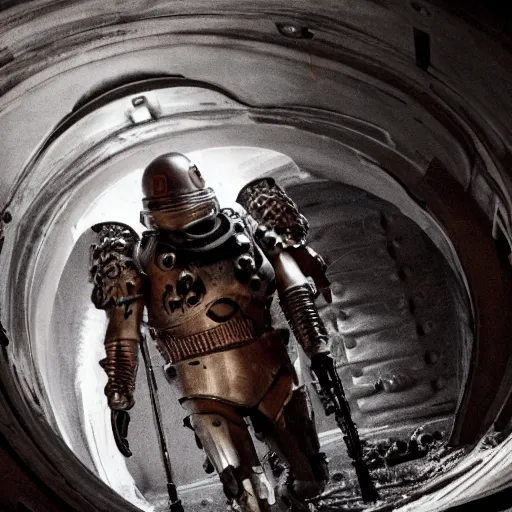 Prompt: cinematic shot of john mccain wearing futuristic armor in a sewer, very detailed, very intricate,