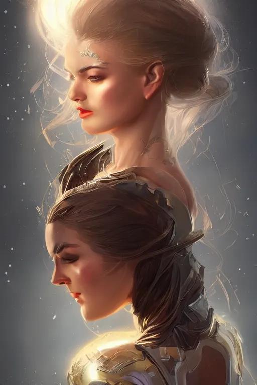 Image similar to three quarters portrait pose of a beautiful woman,super heroine costume,super powers, fantasy, intricate, elegant, highly detailed, digital painting, artstation, concept art,shining, sharp focus, illustration, art by Stanley Lau