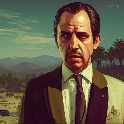 Image similar to highly detailed portrait, the godfather, in gta v, stephen bliss, unreal engine, fantasy art by greg rutkowski, loish, rhads, ferdinand knab, makoto shinkai and lois van baarle, ilya kuvshinov, rossdraws, tom bagshaw, global illumination, radiant light, detailed and intricate environment