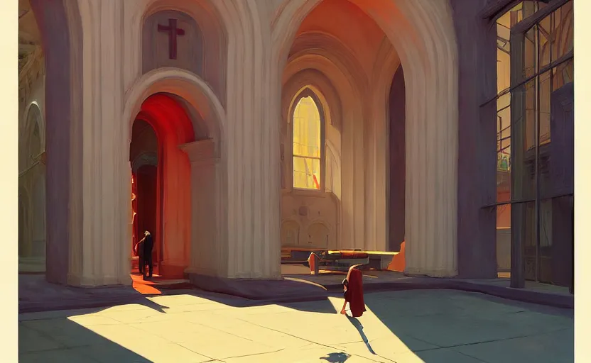 Image similar to inside a time machine portal to the church, very coherent, painted by Edward Hopper, Wayne Barlowe, painted by James Gilleard, airbrush, art by JamesJean