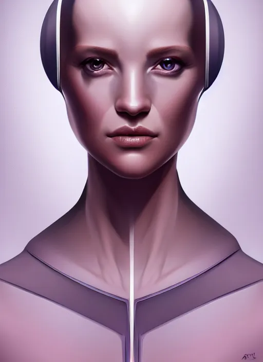 Prompt: portrait of female android, symmetry, intricate, elegant, highly detailed, smooth, sharp focus, concept art, digital painting, illustration, artstation, by fra angelico, sandra chevirer and greg ruthkowski