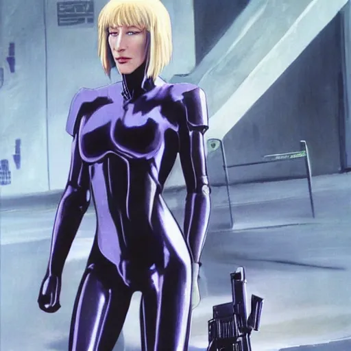 Prompt: cate blanchett as major kusanagi from ghost in the shell by h.r. giger