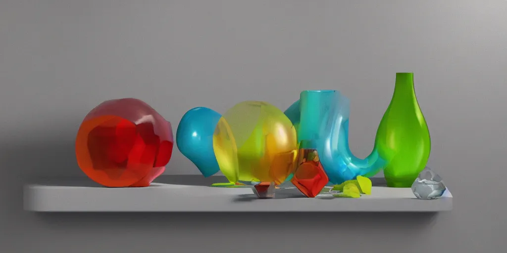 Prompt: still life made from organic shapes of colored glass, vray, octane rendered, hyper realism