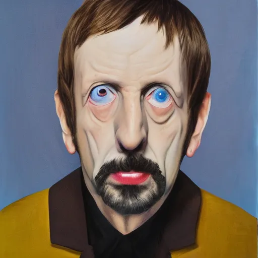 Prompt: a surrealist portrait of Ringo Starr, floating facial features, oil on canvas