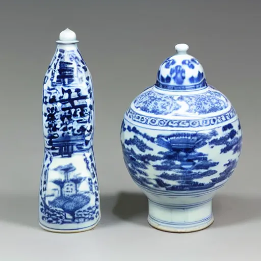 Prompt: photographs of kangxi blue and white porcelain