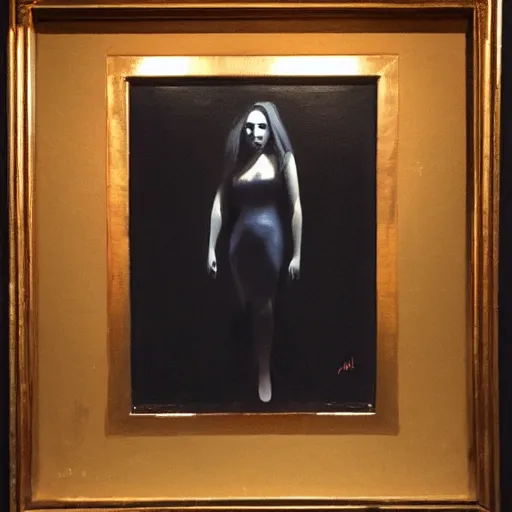 Image similar to macabre, female, noir oil painting, dark, dramatic lighting, shadow,