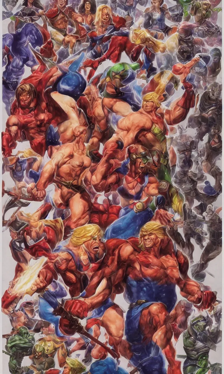Prompt: he - man full body character design by alex ross