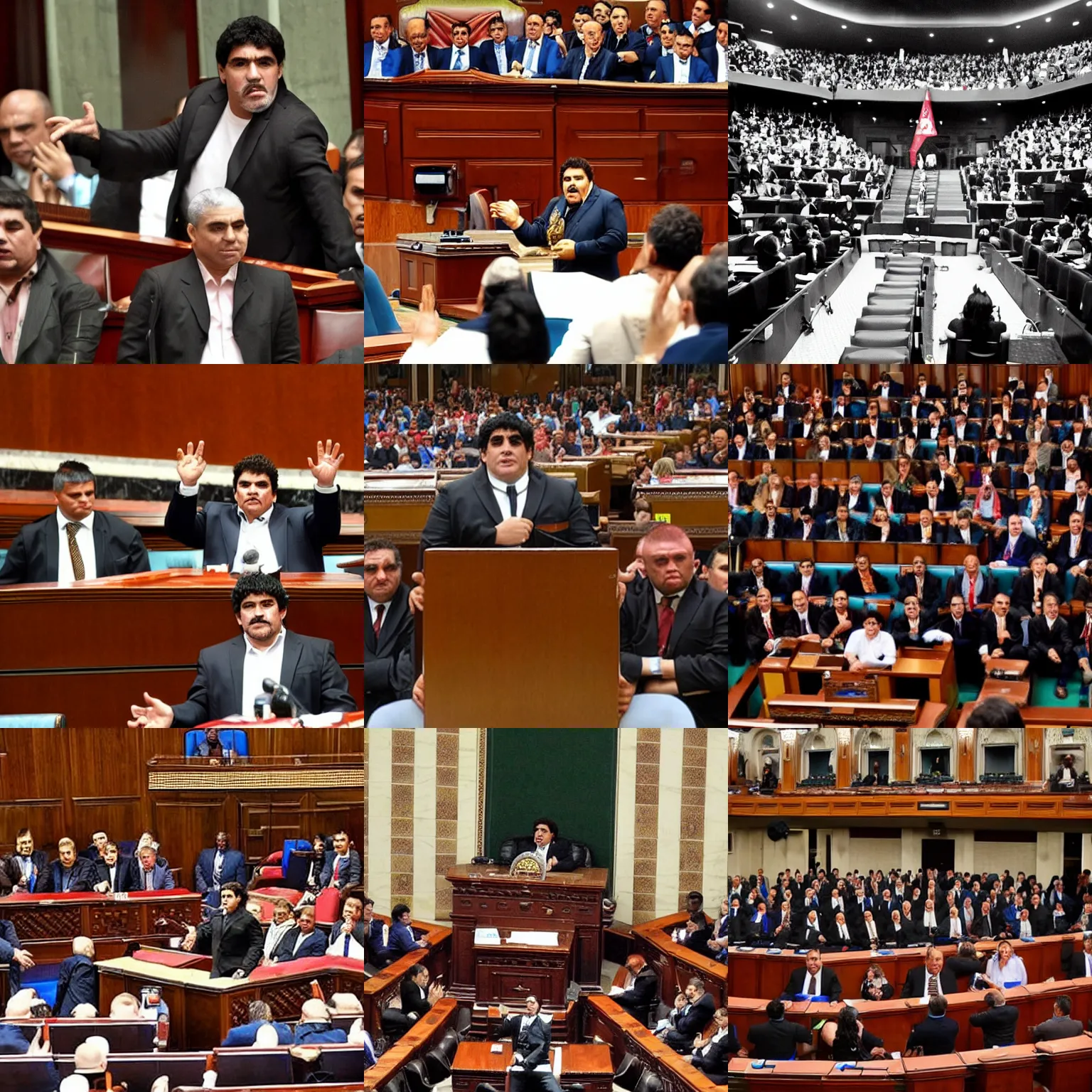 Prompt: Maradona delivering a speech in the House of Representatives