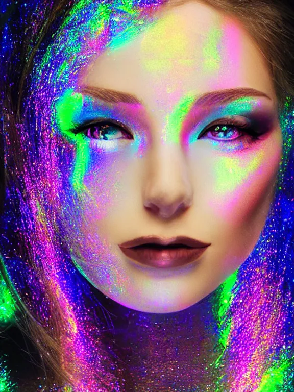 Prompt: beautiful holographic woman, glitch